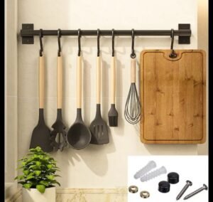 IKEA-Style Metal Kitchen Rail with S-Hooks – 80 cm