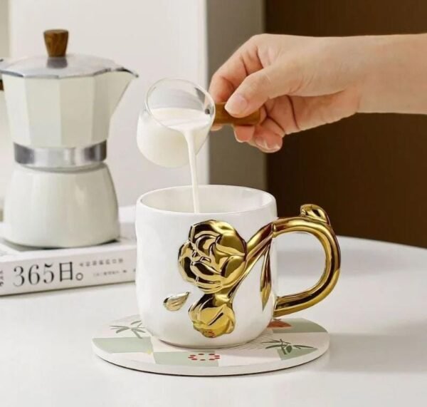 Elegant Porcelain Floral Mug with Golden Handle