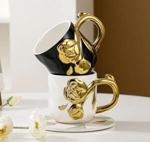 Elegant Porcelain Floral Mug with Golden Handle